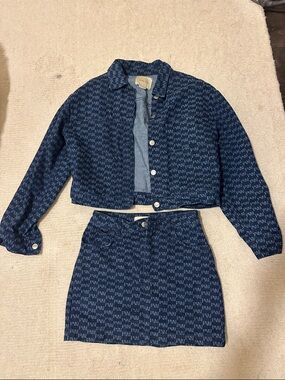 Paloma wool set Navy Patterned Denim Jacket and skirt